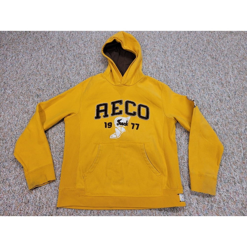 American Eagle Hoodie Mens Medium Yellow AECO Track 1977 Graphic Pullover